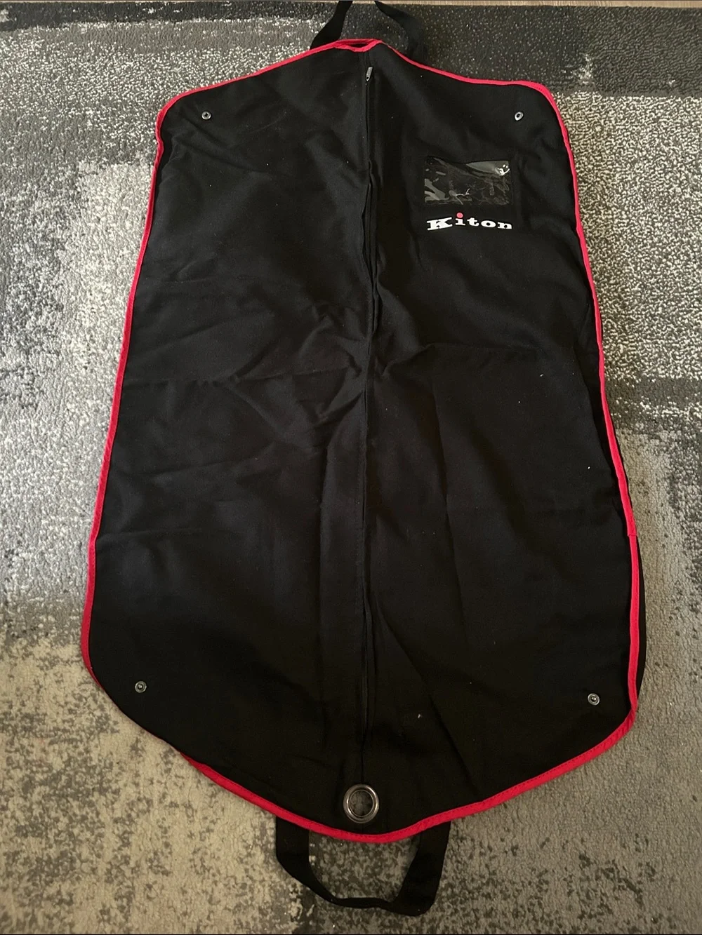 Kiton Black Garment Bag with Red Piping